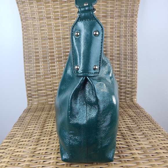 Kate Spade Glossy Green Patent Leather Hobo Shoulder Bag Silver Stud Accents - Picture 6 of 16